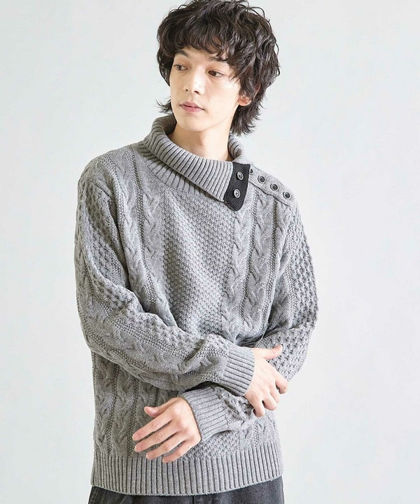 【ウォッシャブル素材】ドクターネックケーブルニット 詳細画像 11