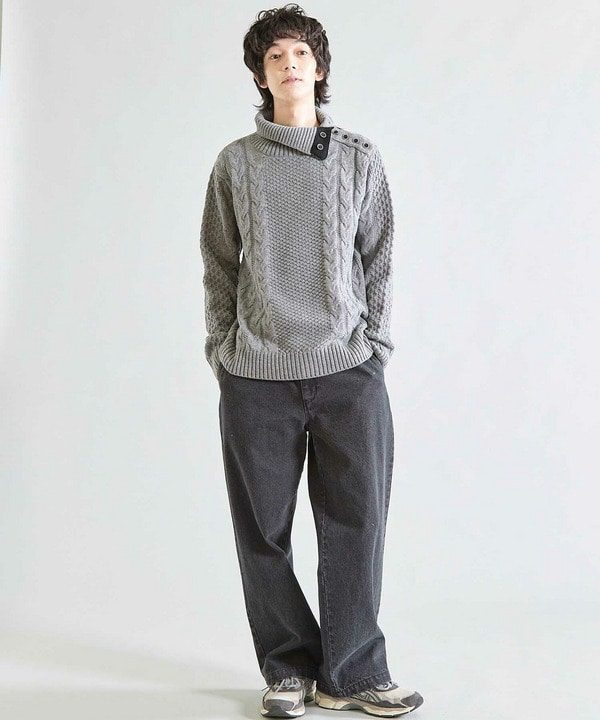 【ウォッシャブル素材】ドクターネックケーブルニット 詳細画像 15