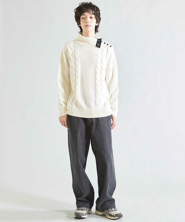 【ウォッシャブル素材】ドクターネックケーブルニット 詳細画像 5