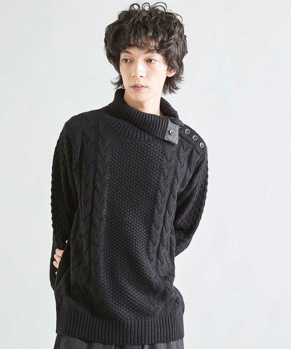 【ウォッシャブル素材】ドクターネックケーブルニット 詳細画像 6
