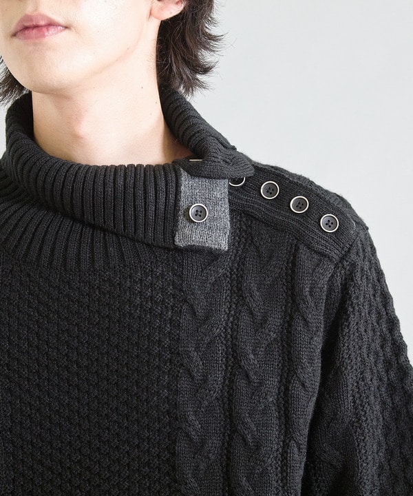 【ウォッシャブル素材】ドクターネックケーブルニット 詳細画像 9