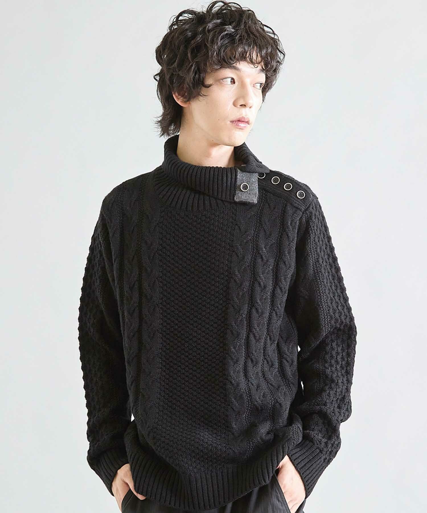 ★M-t-W☆さま専用ページ ウォッシャブル素材】ドクターネックケーブルニット｜メンズ