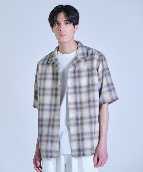 オンブレーチェックオープンカラー半袖シャツ＜ハンドウォッシャブル＞ 詳細画像 1