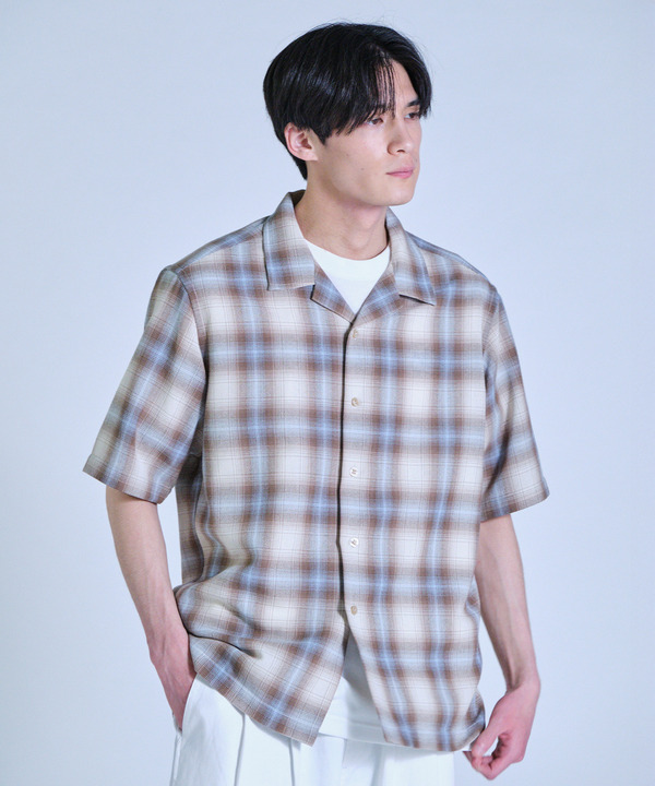 オンブレーチェックオープンカラー半袖シャツ＜ハンドウォッシャブル＞ 詳細画像 2