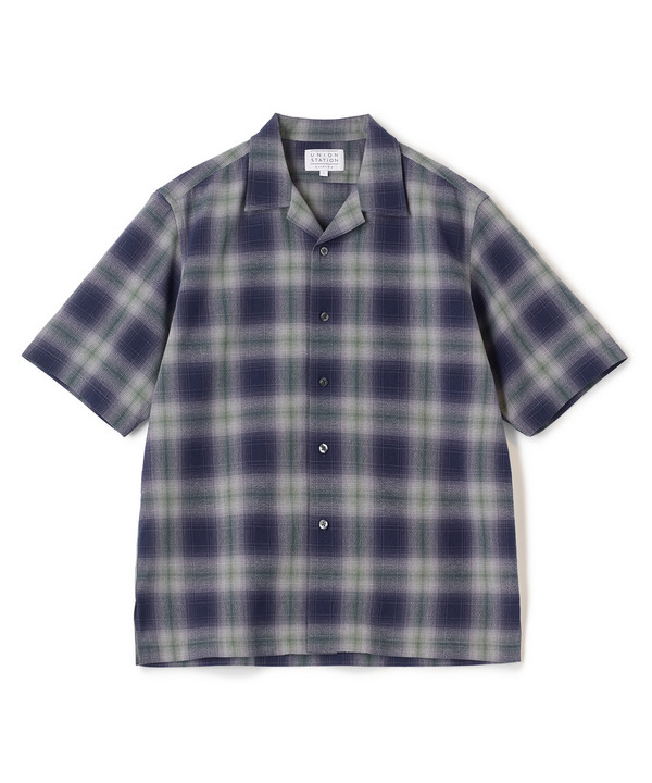 オンブレーチェックオープンカラー半袖シャツ＜ハンドウォッシャブル＞ 詳細画像 ネイビー 1
