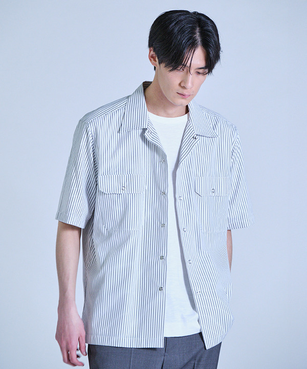 ポプリンストライプ半袖ワークシャツ 詳細画像 1