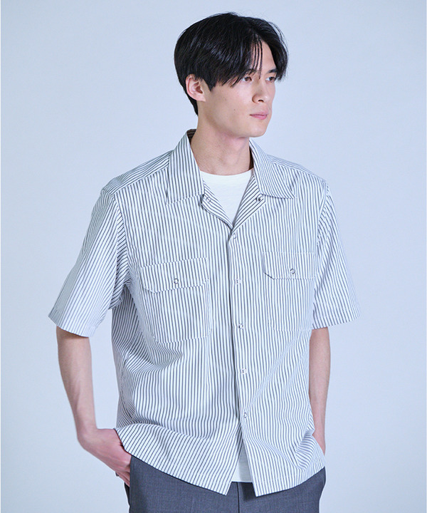 ポプリンストライプ半袖ワークシャツ 詳細画像 2