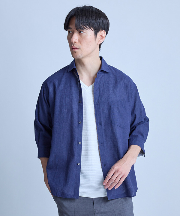 【COOLMAX】フレンチリネン7分袖シャツ＜マシンウォッシャブル・通気性＞ 詳細画像 13