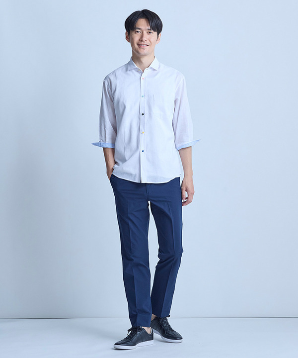 【COOLMAX】フレンチリネン7分袖シャツ＜マシンウォッシャブル・通気性＞ 詳細画像 2