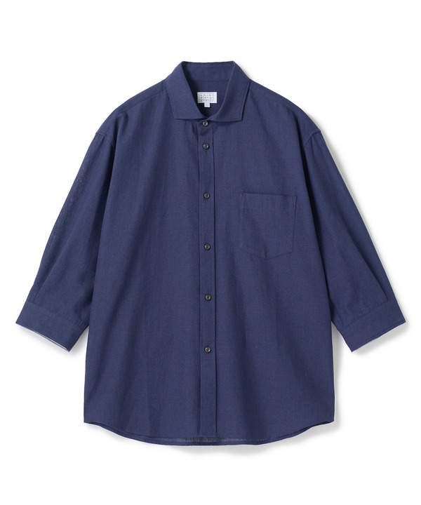 【COOLMAX】フレンチリネン7分袖シャツ＜マシンウォッシャブル・通気性＞ 詳細画像 ネイビー 1
