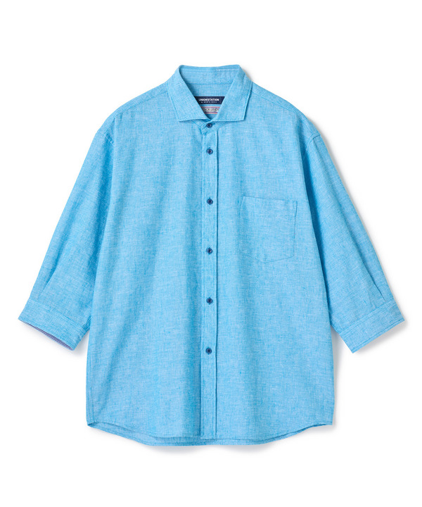 【COOLMAX】フレンチリネン7分袖シャツ＜マシンウォッシャブル・通気性＞ 詳細画像 サックスブルー 1