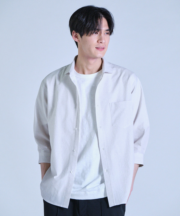 プリントシアサッカークロップドスリーブシャツ 詳細画像 1