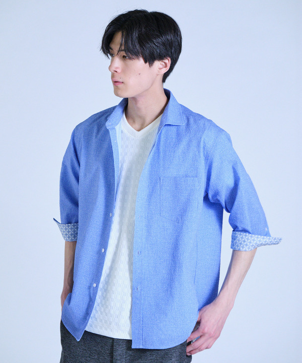 プリントシアサッカークロップドスリーブシャツ 詳細画像 10