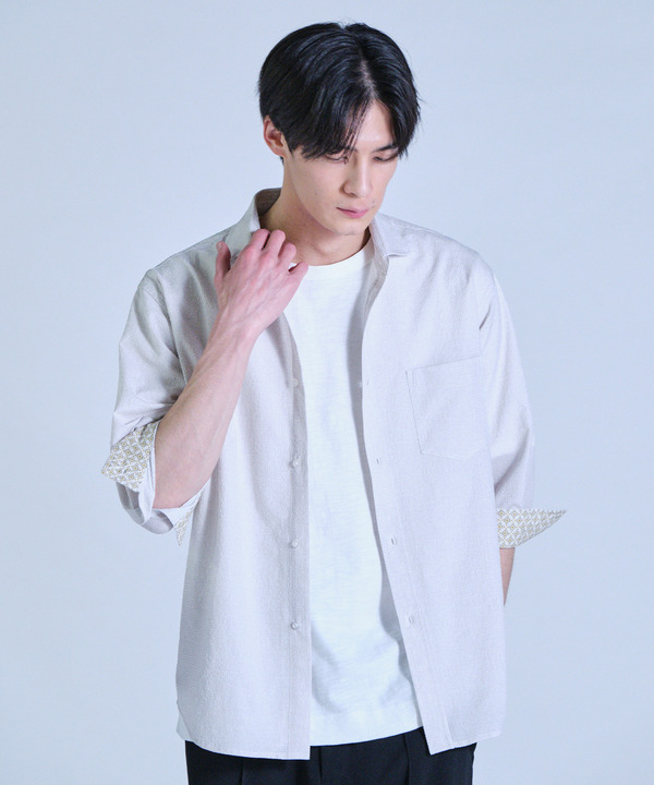 プリントシアサッカークロップドスリーブシャツ 詳細画像 2