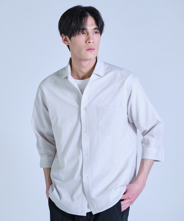 プリントシアサッカークロップドスリーブシャツ 詳細画像 3