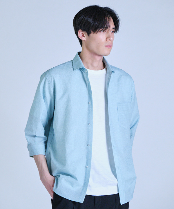 プリントシアサッカークロップドスリーブシャツ 詳細画像 5