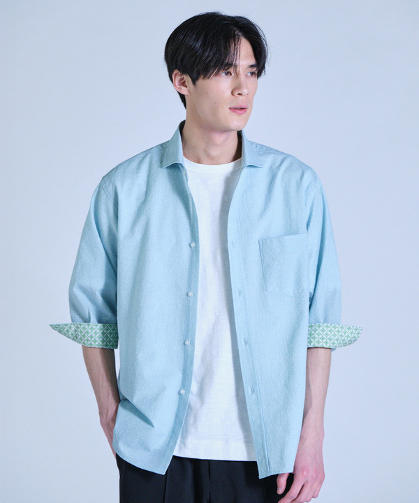 プリントシアサッカークロップドスリーブシャツ 詳細画像 6