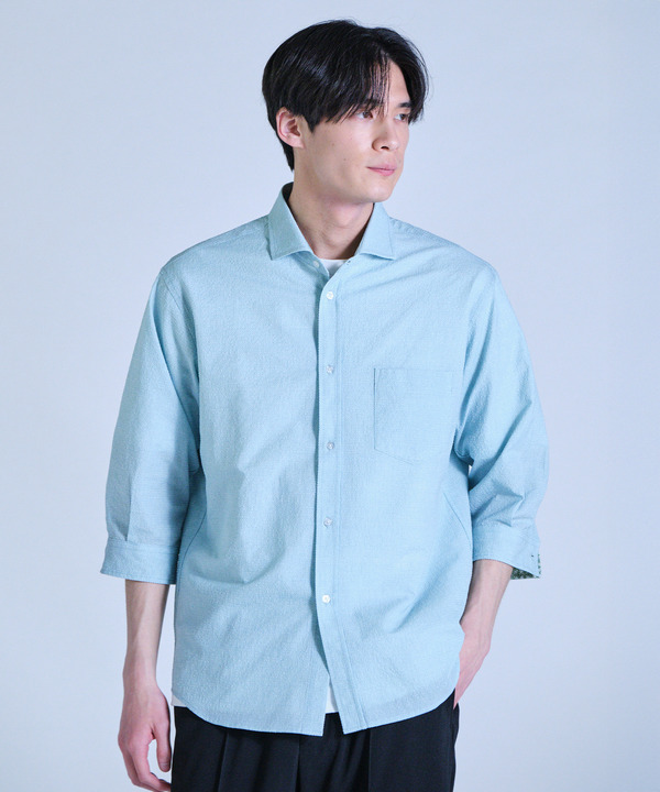 プリントシアサッカークロップドスリーブシャツ 詳細画像 7