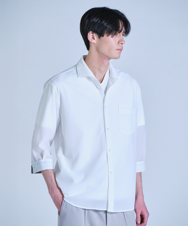 ハニカムジャージー七分袖シャツ<ストレッチ・ハンドウォッシャブル> 詳細画像 1