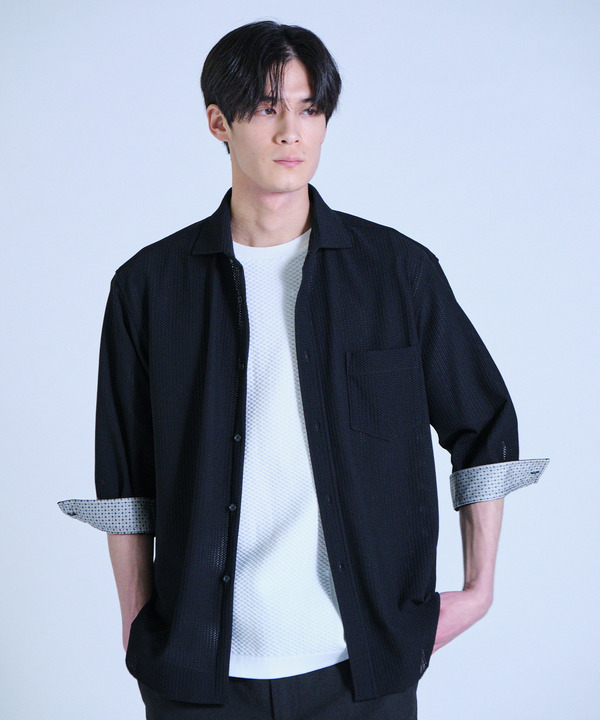 ハニカムジャージー七分袖シャツ<ストレッチ・ハンドウォッシャブル> 詳細画像 10