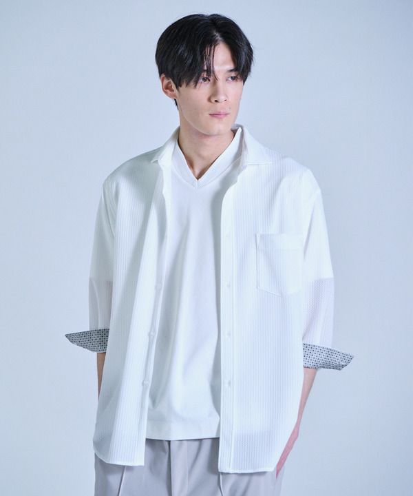 ハニカムジャージー七分袖シャツ<ストレッチ・ハンドウォッシャブル> 詳細画像 2