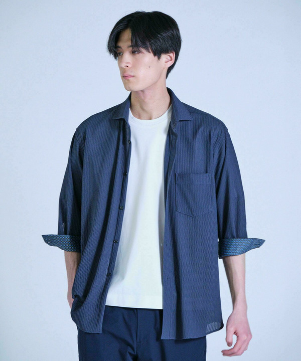 ハニカムジャージー七分袖シャツ<ストレッチ・ハンドウォッシャブル> 詳細画像 6