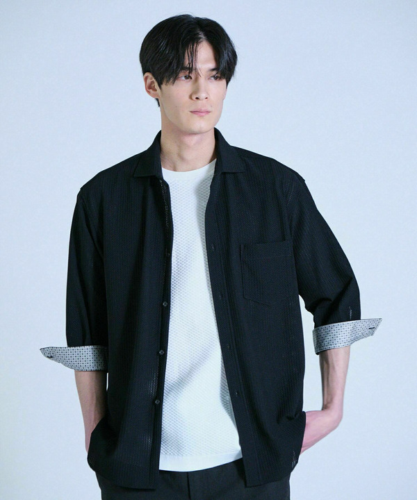 ハニカムジャージー七分袖シャツ<ストレッチ・ハンドウォッシャブル> 詳細画像 9