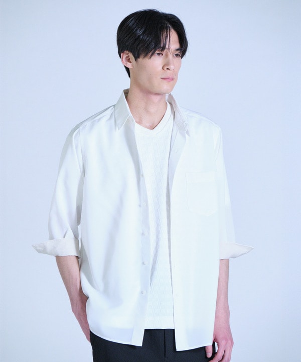 リネンライククロップドスリーブシャツ＜ハンドウォッシャブル＞ 詳細画像 1