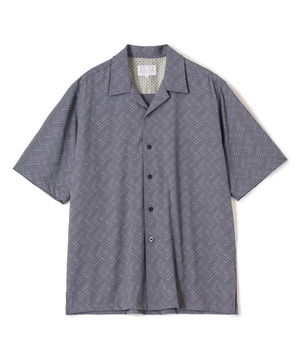 ヘリンボンジャージーオープンカラー半袖シャツ
