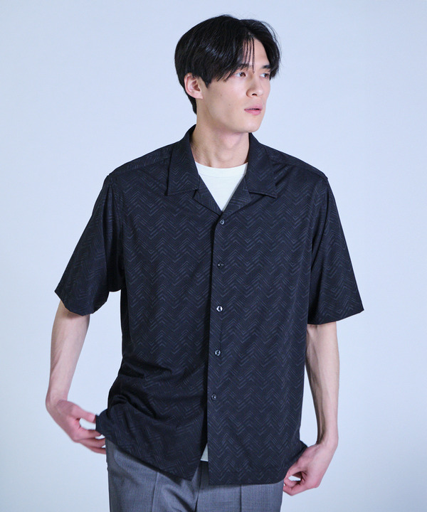 ヘリンボンジャージーオープンカラー半袖シャツ 詳細画像 10