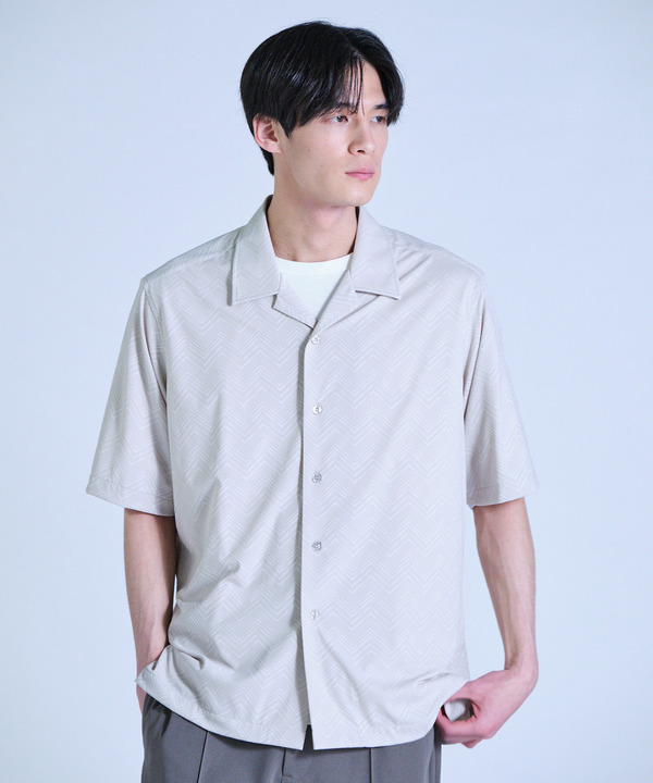 ヘリンボンジャージーオープンカラー半袖シャツ 詳細画像 2