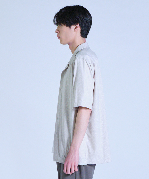 ヘリンボンジャージーオープンカラー半袖シャツ 詳細画像 4