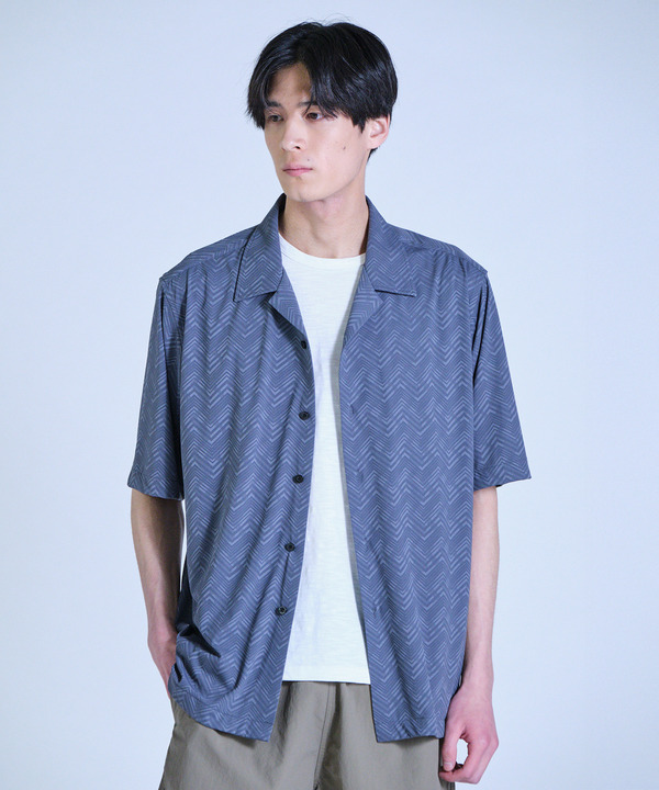 ヘリンボンジャージーオープンカラー半袖シャツ 詳細画像 6