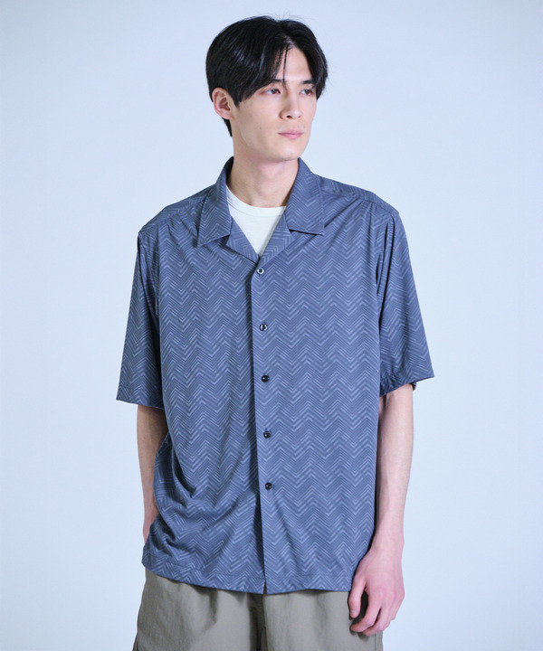 ヘリンボンジャージーオープンカラー半袖シャツ 詳細画像 7