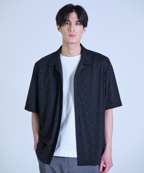 ヘリンボンジャージーオープンカラー半袖シャツ 詳細画像 9