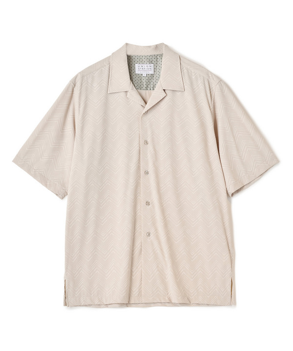 ヘリンボンジャージーオープンカラー半袖シャツ 詳細画像 ベージュ 1