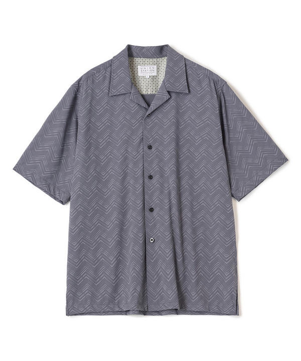 ヘリンボンジャージーオープンカラー半袖シャツ 詳細画像 ブル－グレ－ 1