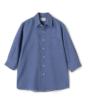 メッシュデニムクロップドスリーブシャツ＜ストレッチ・ハンドウォッシャブル・通気性＞
