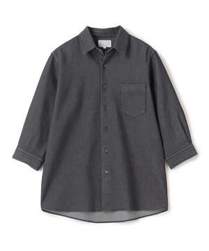 メッシュデニムクロップドスリーブシャツ＜ストレッチ・ハンドウォッシャブル・通気性＞