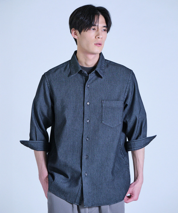 メッシュデニムクロップドスリーブシャツ＜ストレッチ・ハンドウォッシャブル・通気性＞ 詳細画像 10