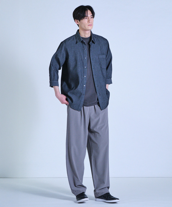 メッシュデニムクロップドスリーブシャツ＜ストレッチ・ハンドウォッシャブル・通気性＞ 詳細画像 11