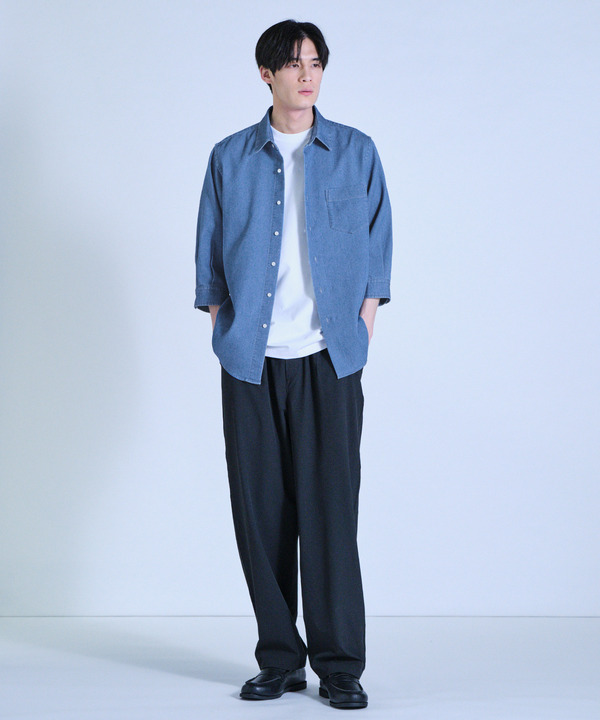 メッシュデニムクロップドスリーブシャツ＜ストレッチ・ハンドウォッシャブル・通気性＞ 詳細画像 3