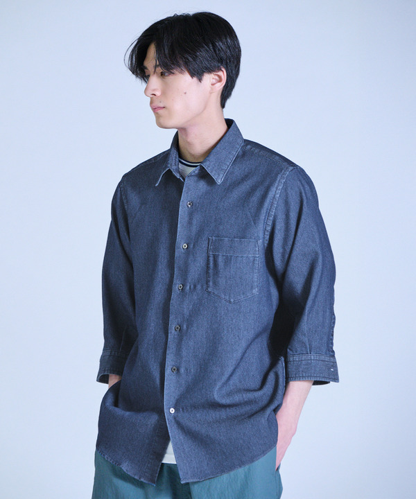 メッシュデニムクロップドスリーブシャツ＜ストレッチ・ハンドウォッシャブル・通気性＞ 詳細画像 5