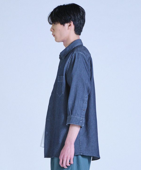 メッシュデニムクロップドスリーブシャツ＜ストレッチ・ハンドウォッシャブル・通気性＞ 詳細画像 7