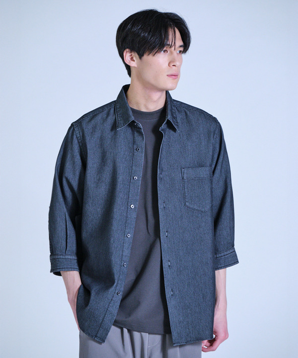 メッシュデニムクロップドスリーブシャツ＜ストレッチ・ハンドウォッシャブル・通気性＞ 詳細画像 9