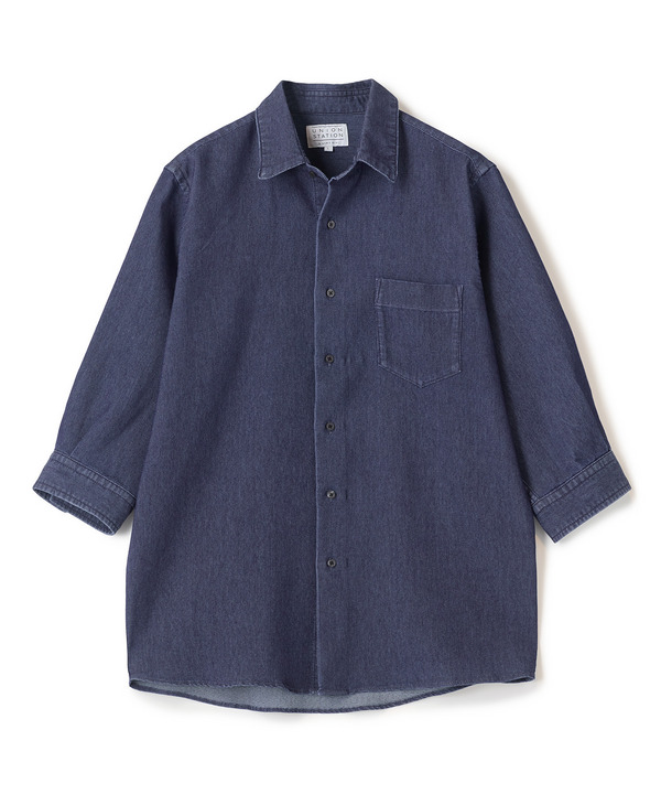 メッシュデニムクロップドスリーブシャツ＜ストレッチ・ハンドウォッシャブル・通気性＞ 詳細画像 ブルー 1