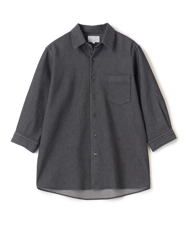 メッシュデニムクロップドスリーブシャツ＜ストレッチ・ハンドウォッシャブル・通気性＞ 詳細画像 ブラック 1