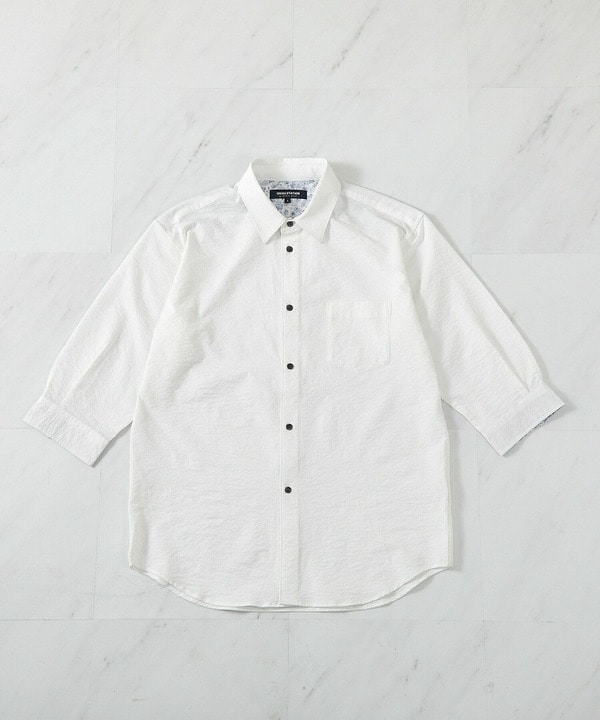 ストレッチワッシャー七分袖シャツ＜ハンドウォッシャブル・UVカット・抗菌＞ 詳細画像 ホワイト 1