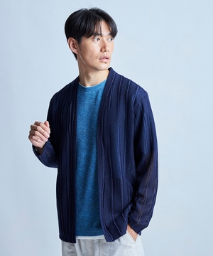 <ストレッチ・マシンウォッシャブル・接触冷感・通気性>シアジャガードストライプカーディガン