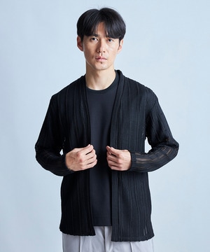 <ストレッチ・マシンウォッシャブル・接触冷感・通気性>シアジャガードストライプカーディガン